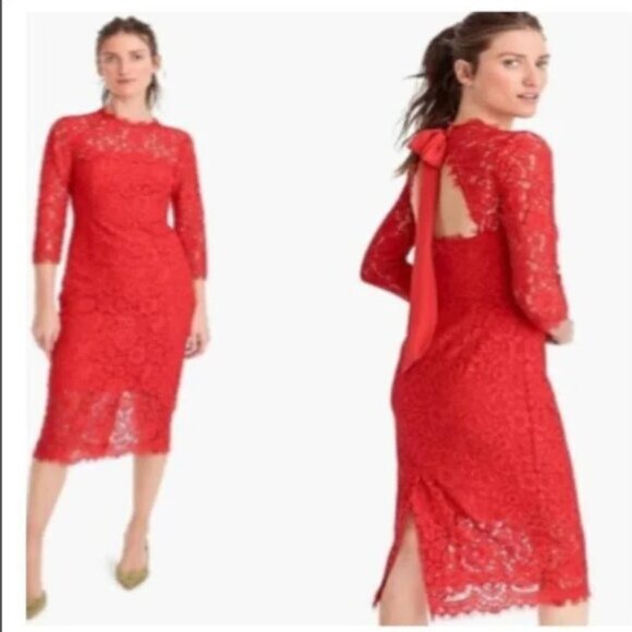 Pre-loved, Sz 4, J.Crew long-sleeve lace sheath dress, below knee, red - Picture 7 of 7